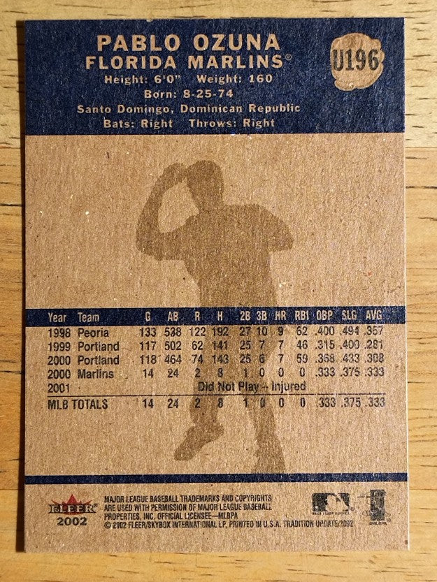 2002 Fleer Tradition Update #U196 Pablo Ozuna