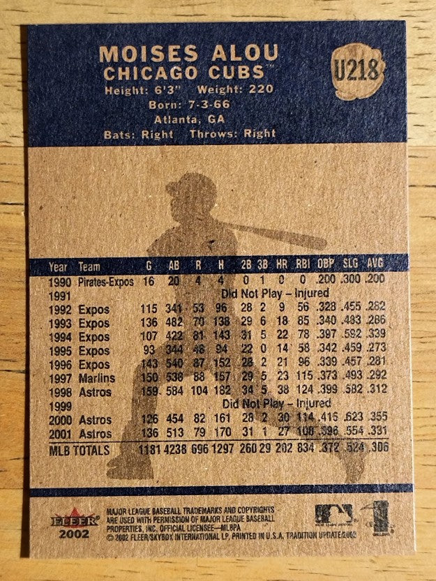2002 Fleer Tradition Update #U218 Moises Alou
