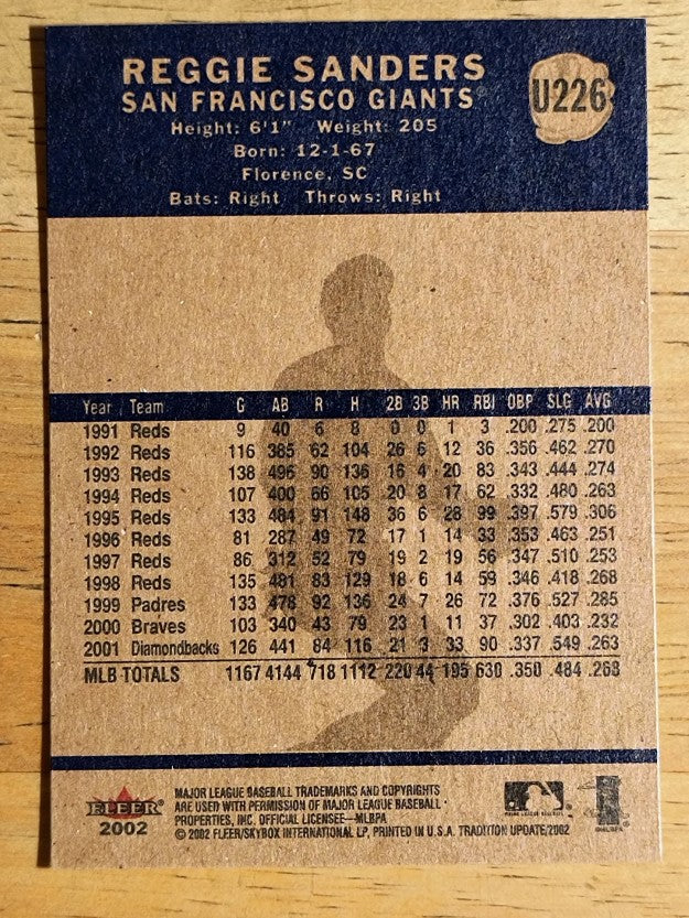 2002 Fleer Tradition Update #U226 Reggie Sanders
