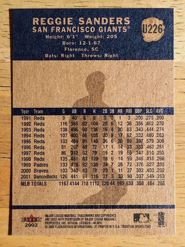 2002 Fleer Tradition Update #U226 Reggie Sanders