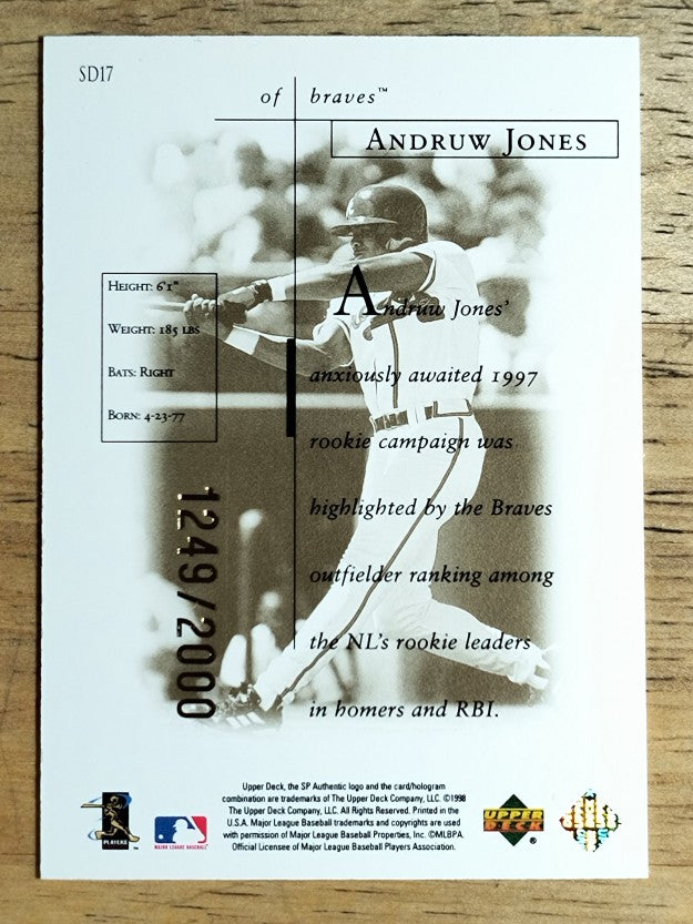 1998 SP Authentic Sheer Dominance Gold #SD17 Andruw Jones (NM)
