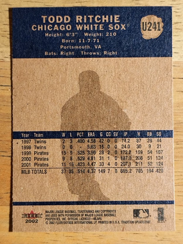2002 Fleer Tradition Update #U241 Todd Ritchie