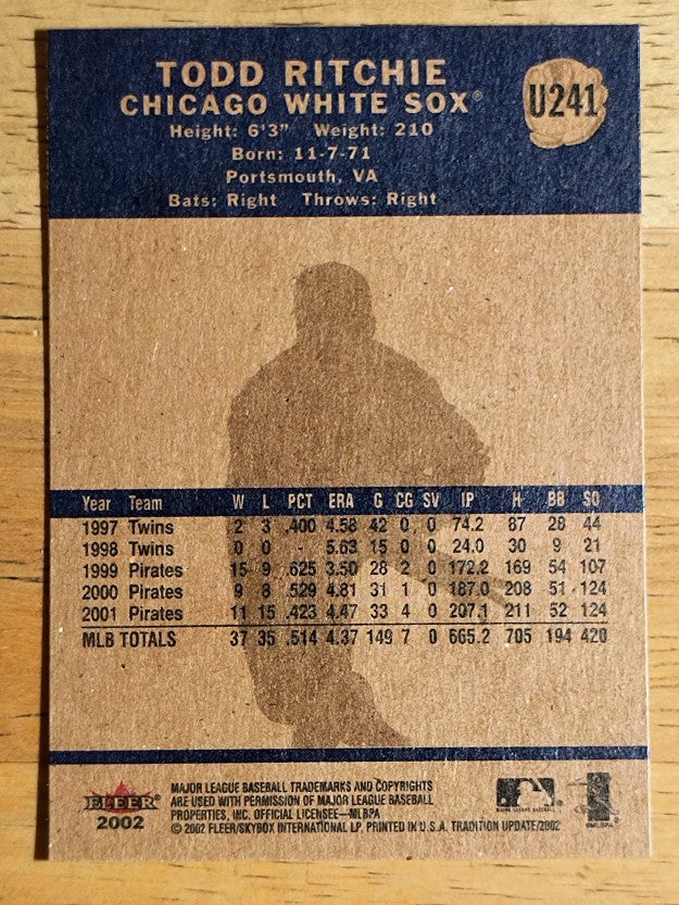 2002 Fleer Tradition Update #U241 Todd Ritchie