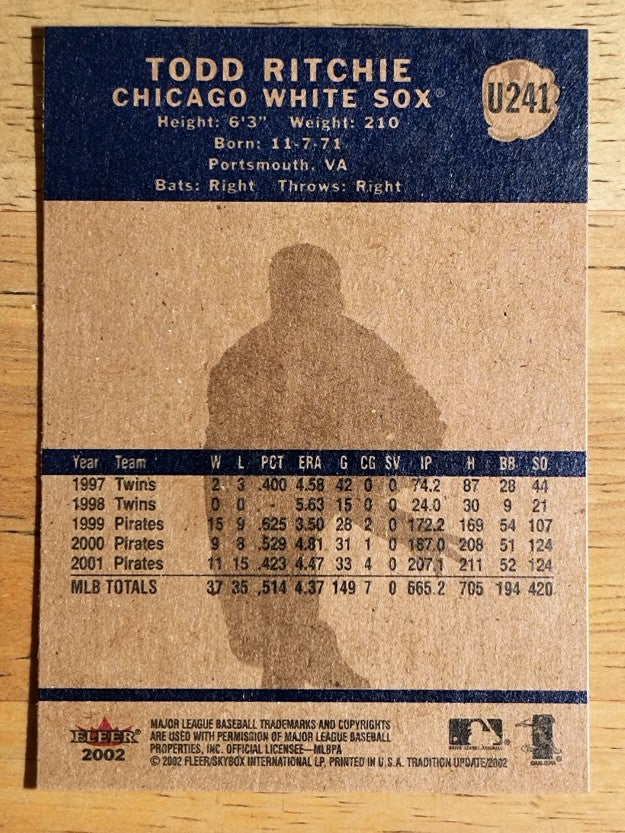 2002 Fleer Tradition Update #U241 Todd Ritchie