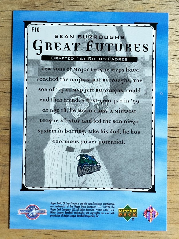 2000 SP Top Prospects Great Futures #F10 Sean Burroughs