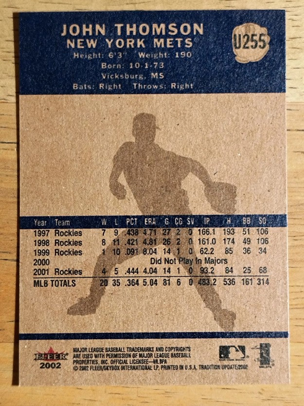 2002 Fleer Tradition Update #U255 John Thomson