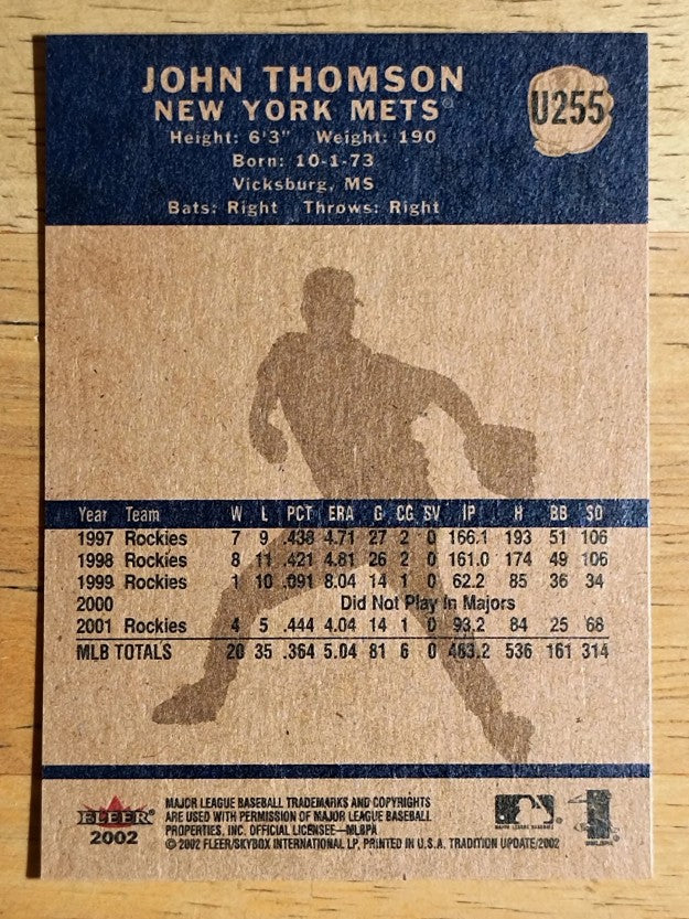 2002 Fleer Tradition Update #U255 John Thomson