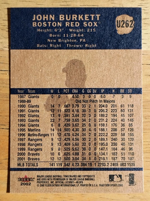 2002 Fleer Tradition Update #U262 John Burkett