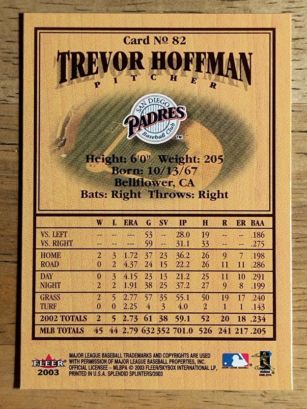 2003 Fleer Splendid Splinters #82 Trevor Hoffman