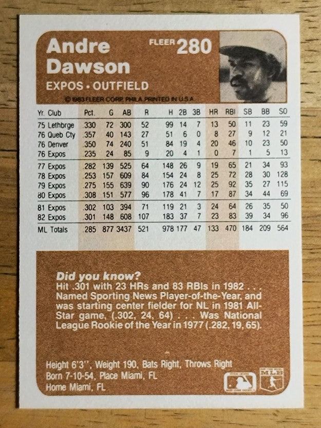 1983 Fleer #280 Andre Dawson