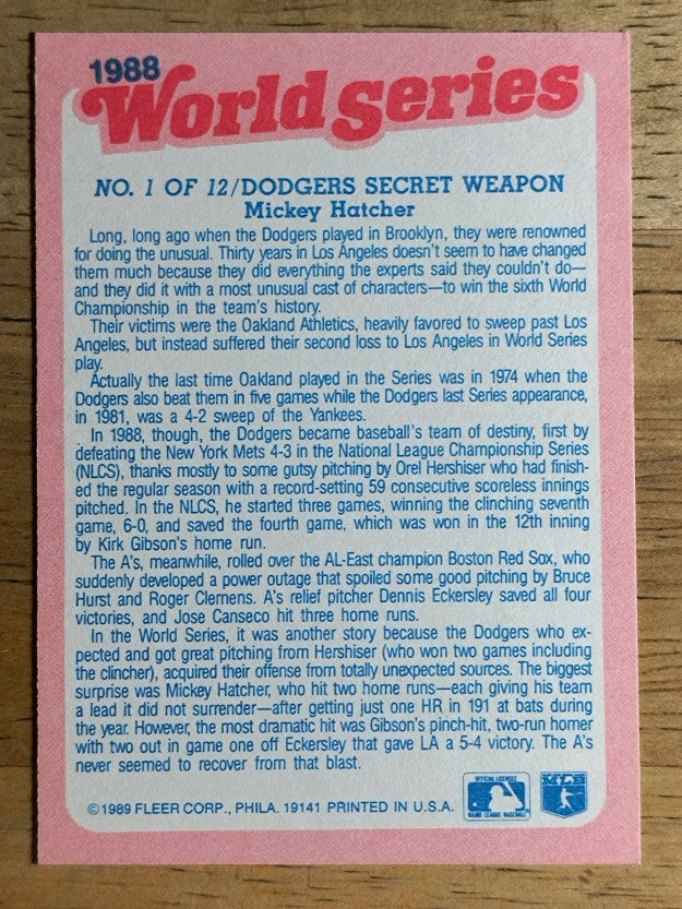1989 Fleer World Series #1 Mickey Hatcher
