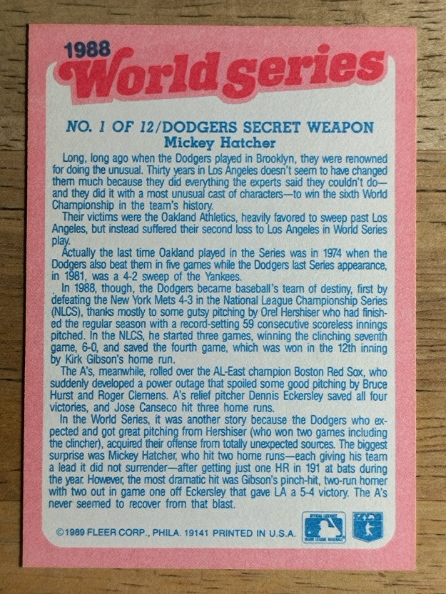 1989 Fleer World Series #1 Mickey Hatcher