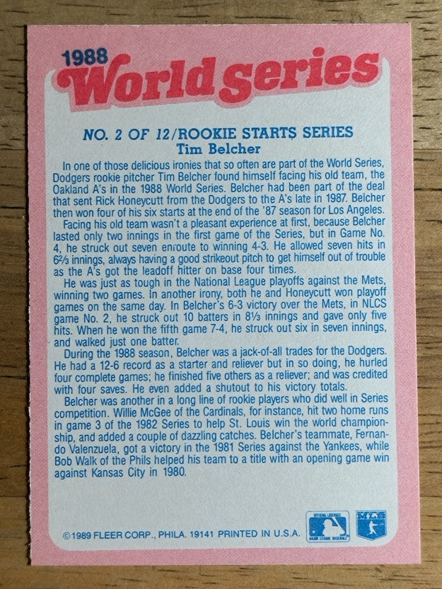 1989 Fleer World Series #2 Tim Belcher