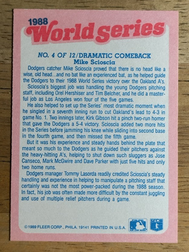 1989 Fleer World Series #4 Mike Scioscia