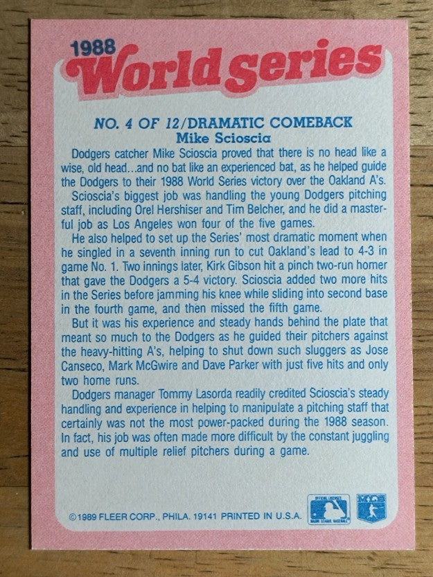 1989 Fleer World Series #4 Mike Scioscia