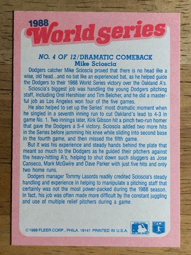 1989 Fleer World Series #4 Mike Scioscia