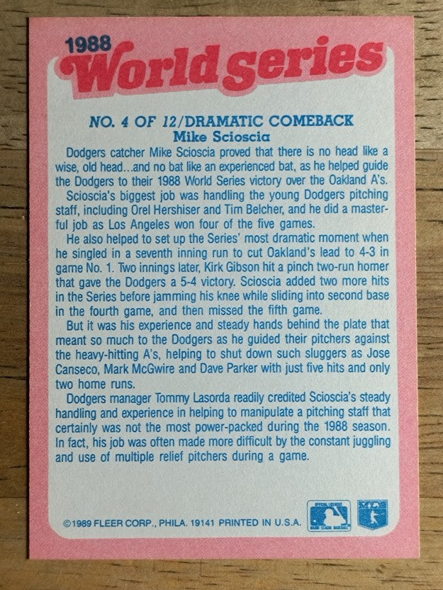 1989 Fleer World Series #4 Mike Scioscia