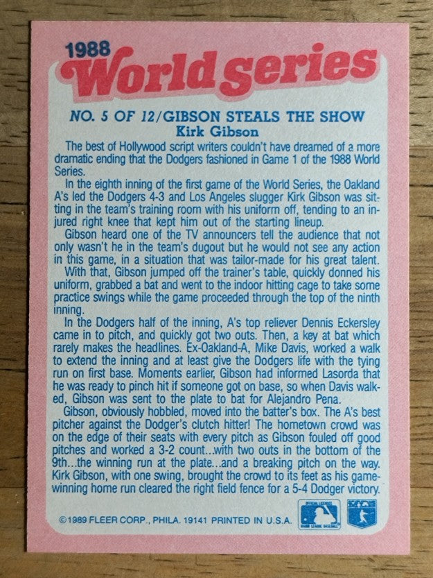 1989 Fleer World Series #5 Kirk Gibson