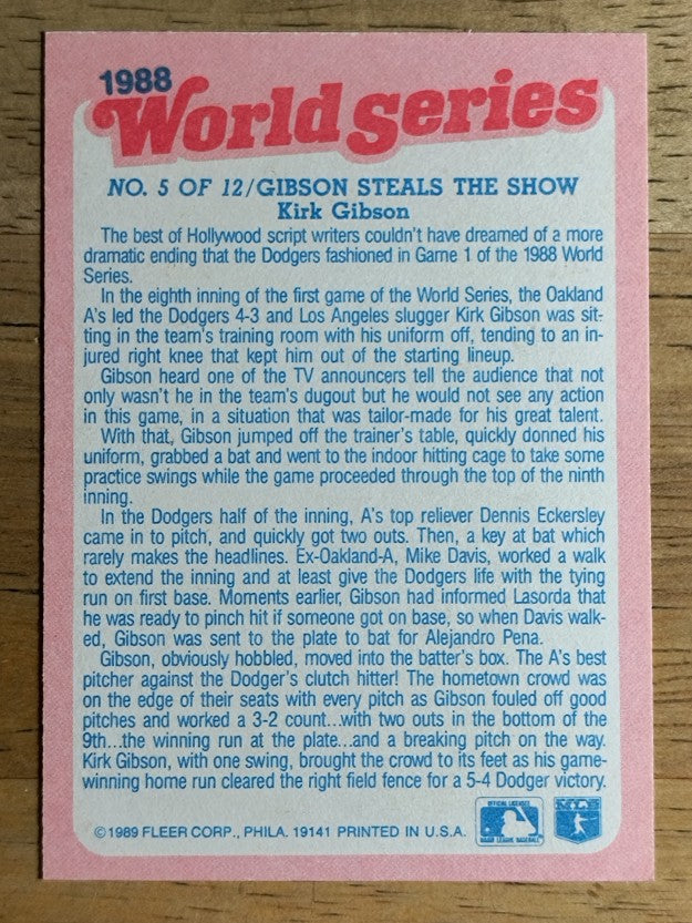 1989 Fleer World Series #5 Kirk Gibson
