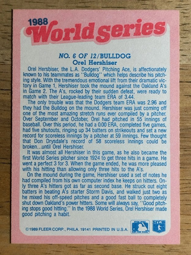 1989 Fleer World Series #6 Orel Hershiser