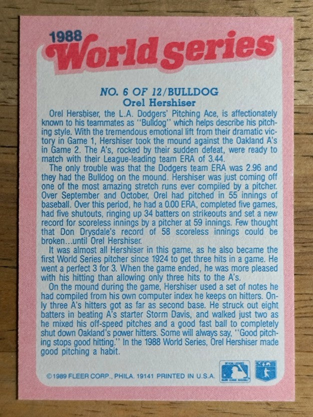 1989 Fleer World Series #6 Orel Hershiser