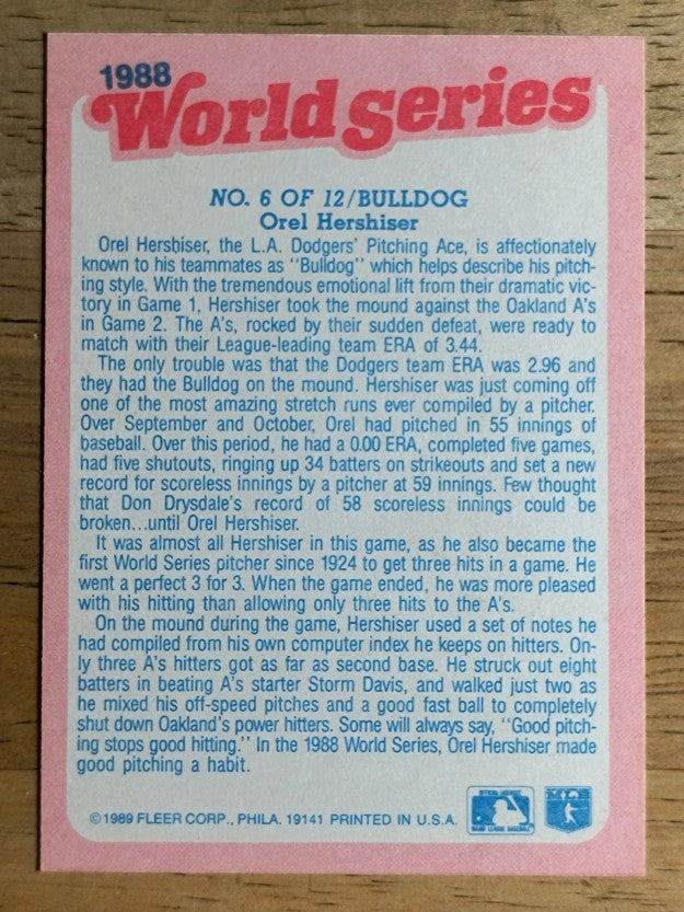 1989 Fleer World Series #6 Orel Hershiser