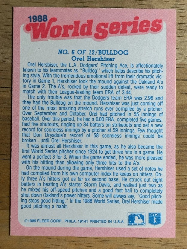 1989 Fleer World Series #6 Orel Hershiser