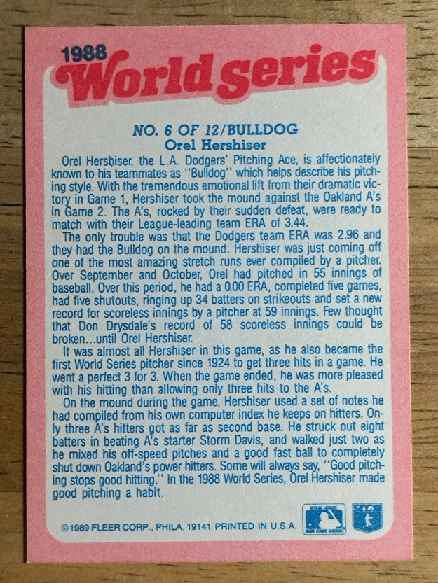 1989 Fleer World Series #6 Orel Hershiser