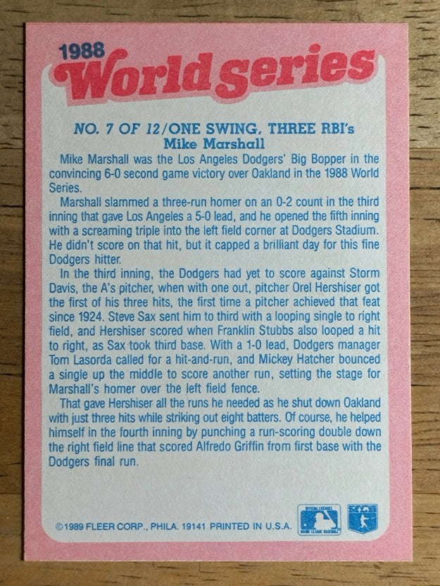 1989 Fleer World Series #7 Mike Marshall