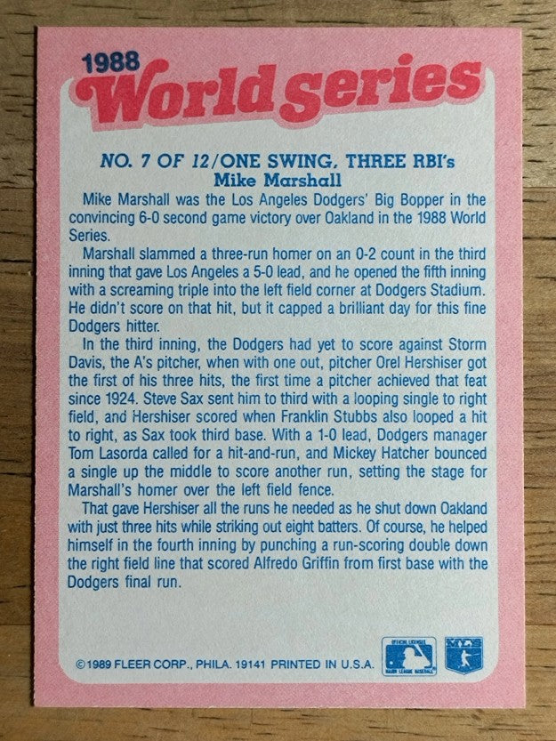 1989 Fleer World Series #7 Mike Marshall