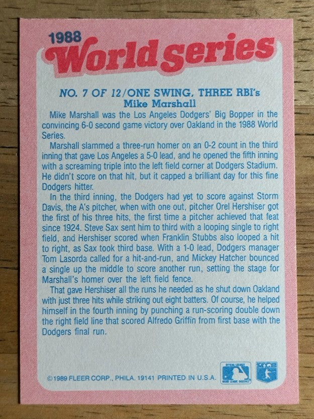 1989 Fleer World Series #7 Mike Marshall