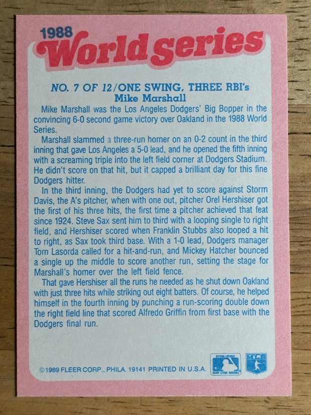 1989 Fleer World Series #7 Mike Marshall