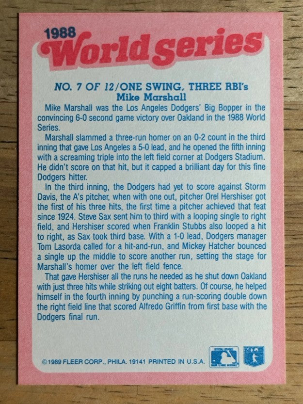 1989 Fleer World Series #7 Mike Marshall