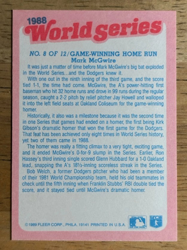 1989 Fleer World Series #8 Mark McGwire