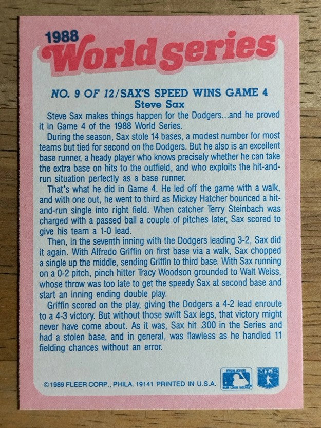 1989 Fleer World Series #9 Steve Sax