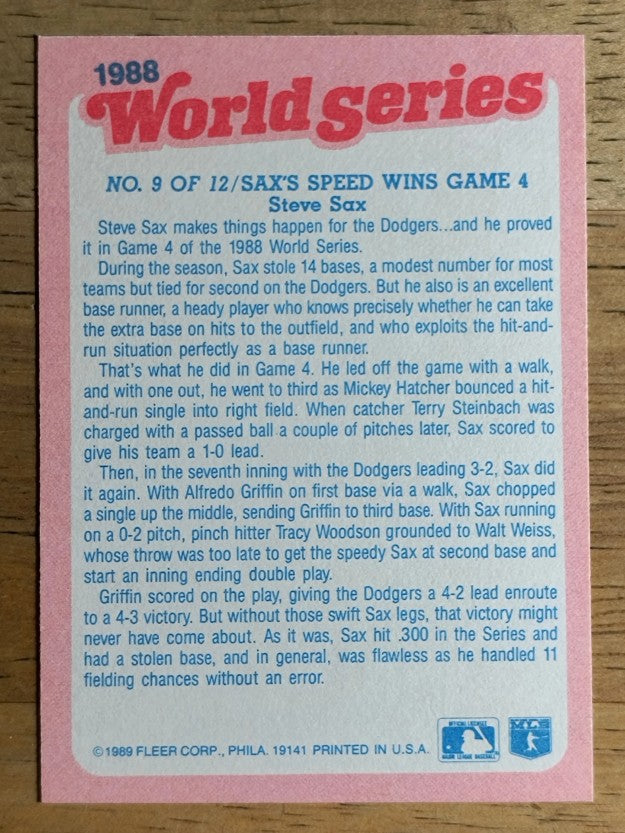 1989 Fleer World Series #9 Steve Sax