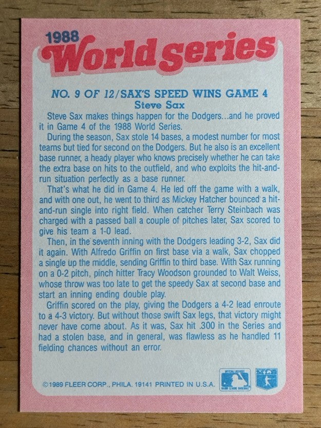 1989 Fleer World Series #9 Steve Sax