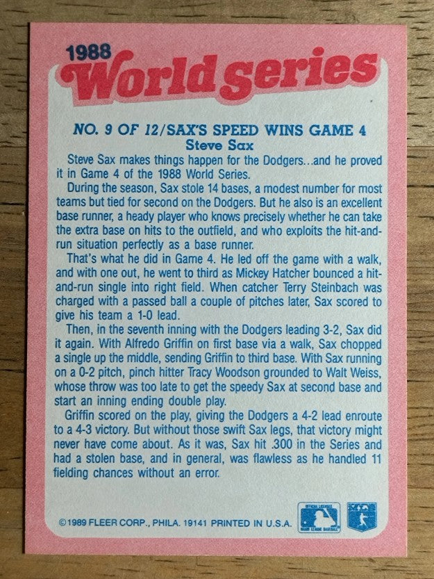 1989 Fleer World Series #9 Steve Sax