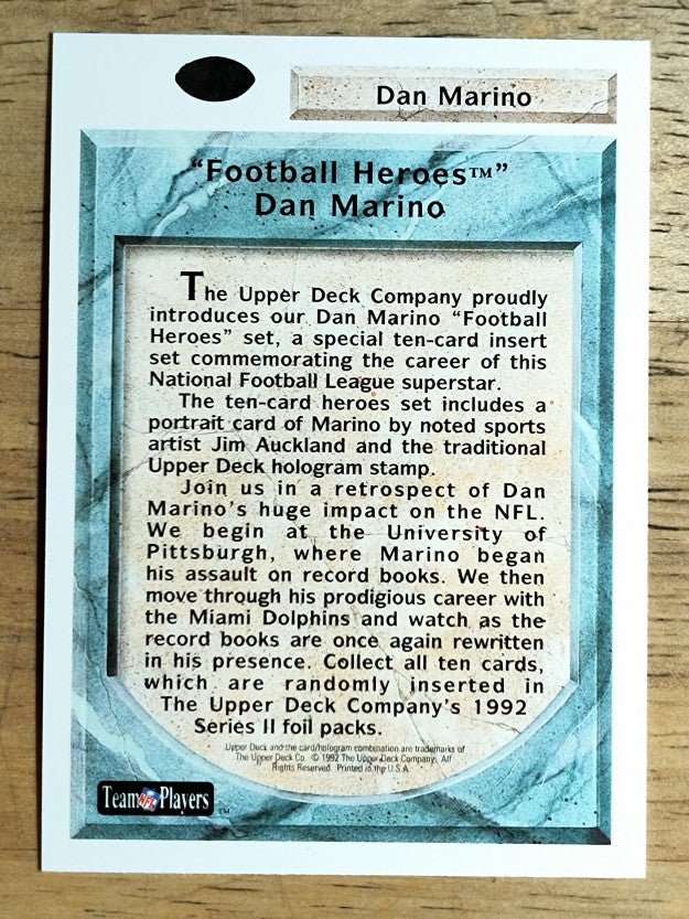 1992 Upper Deck Dan Marino Heroes #NNO Dan Marino Header