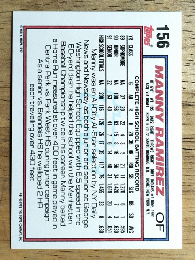 1992 Topps #156 Manny Ramirez RC (NM)