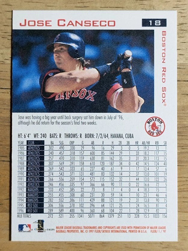 1997 Fleer #18 Jose Canseco