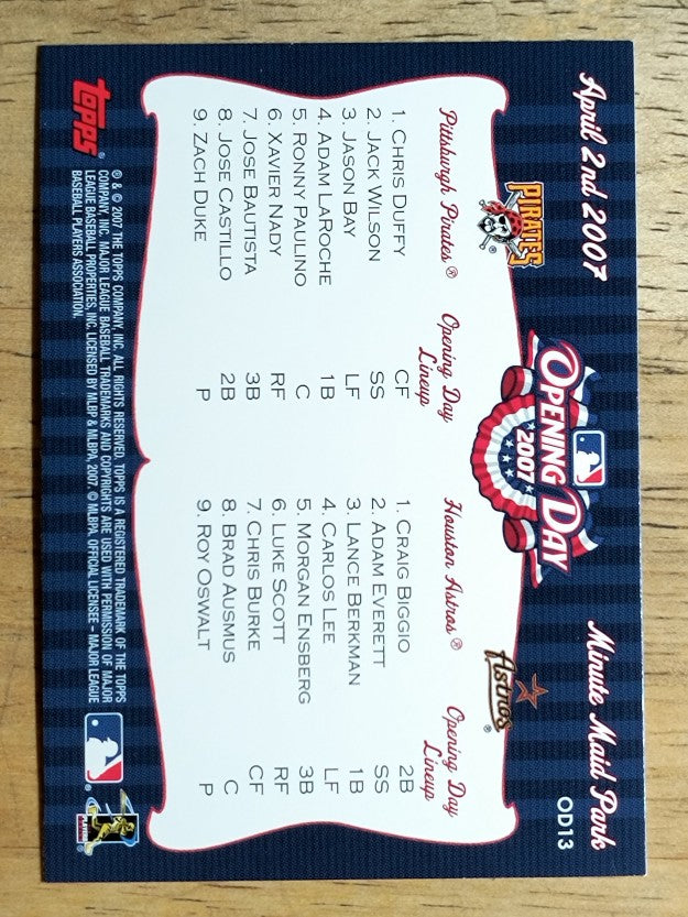 2007 Topps Opening Day Team vs. Team #OD13 Pittsburgh Pirates/Houston Astros
