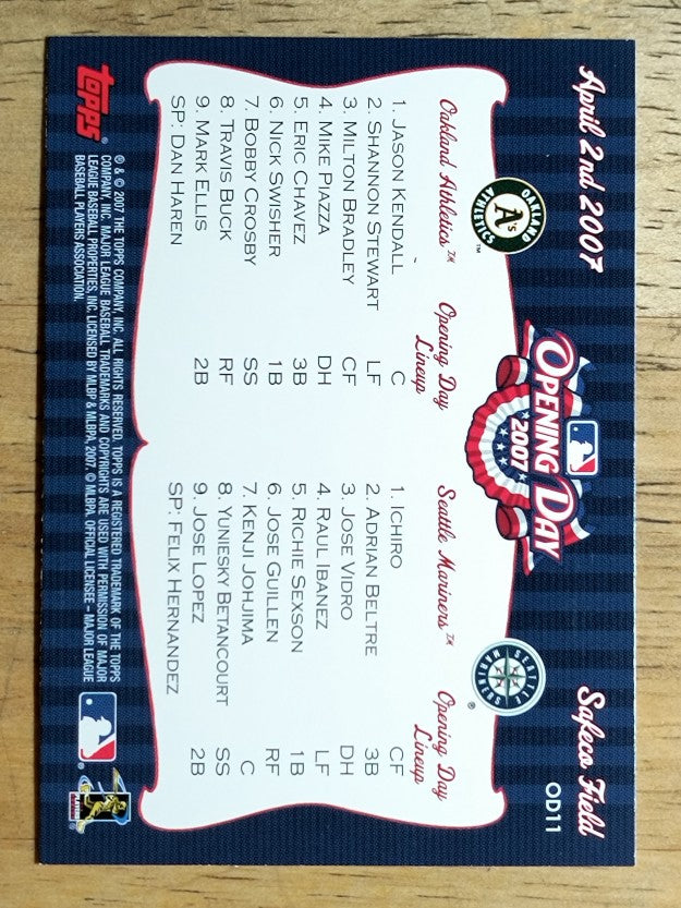2007 Topps Opening Day Team vs. Team #OD11 Oakland Athletics/Seattle Mariners