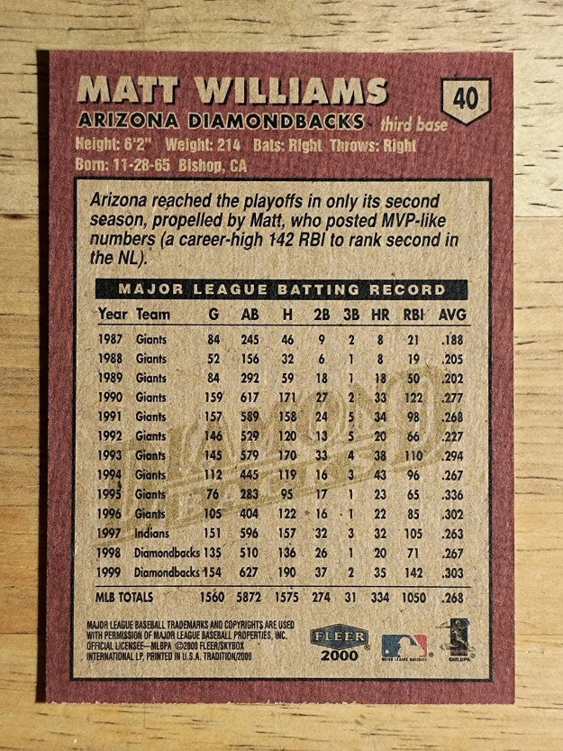 2000 Fleer Tradition #40 Matt Williams
