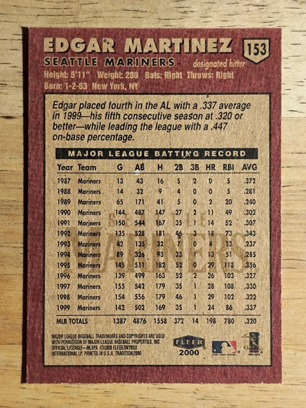 2000 Fleer Tradition #153 Edgar Martinez