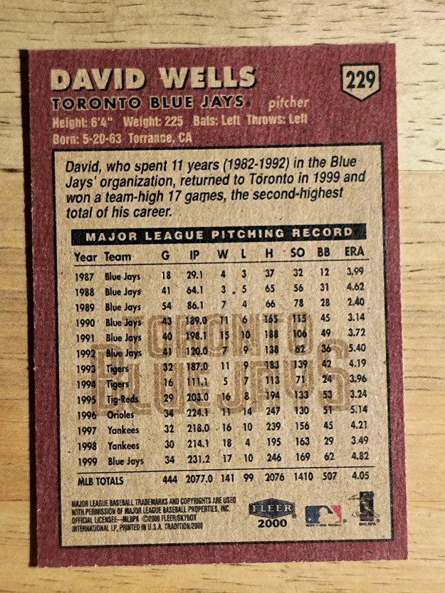 2000 Fleer Tradition #229 David Wells