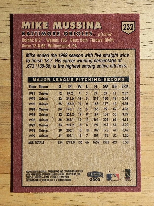 2000 Fleer Tradition #232 Mike Mussina