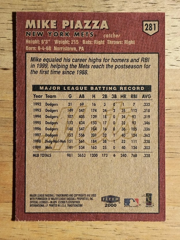 2000 Fleer Tradition #281 Mike Piazza