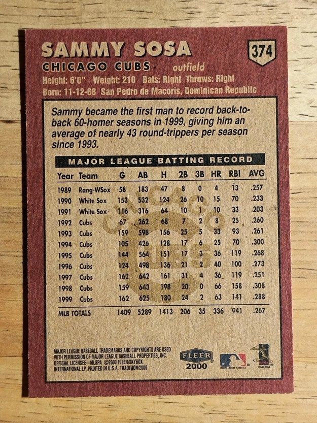 2000 Fleer Tradition #374 Sammy Sosa