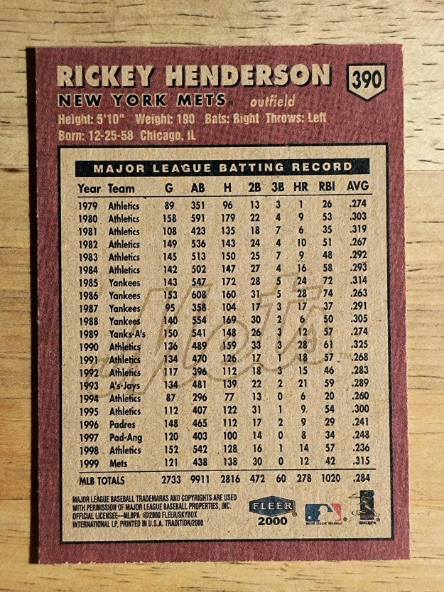 2000 Fleer Tradition #390 Rickey Henderson